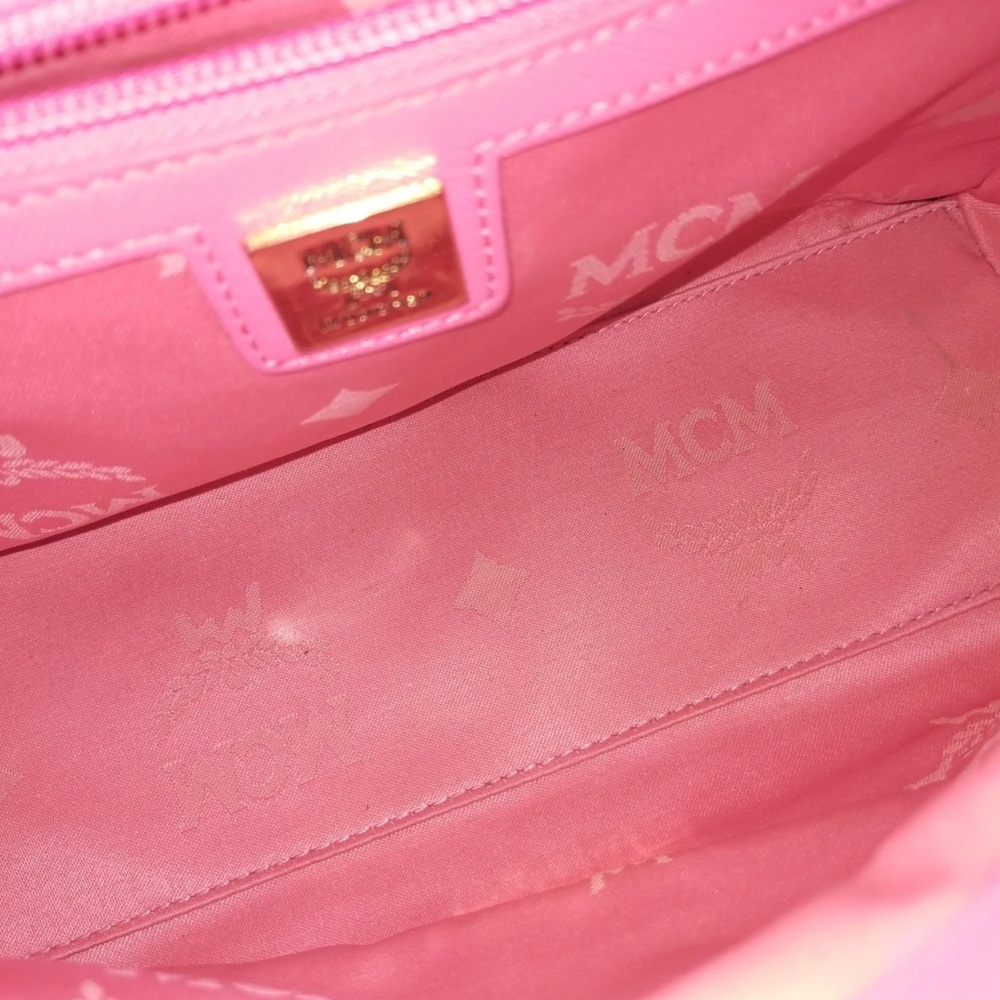 Authentic MCM Hand Bag Pink Leather crossbody purse HOT PINK - Picture 7 of 9